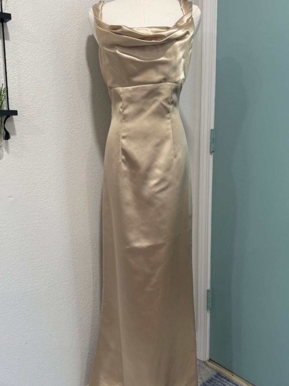 American Vintage Women's Gold Satin Cowl Neck Gown